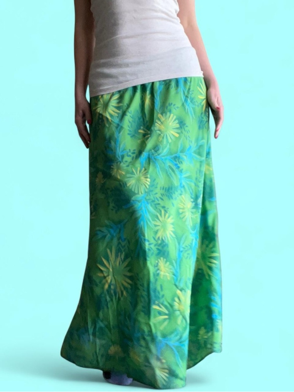 90s Vintage Maxi Skirt Coconut Girl Tropical Floral 14